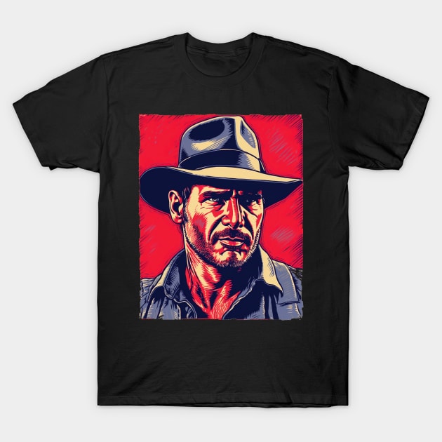 Mr. Indiana Jones - Linocut T-Shirt by pandas doing stuff